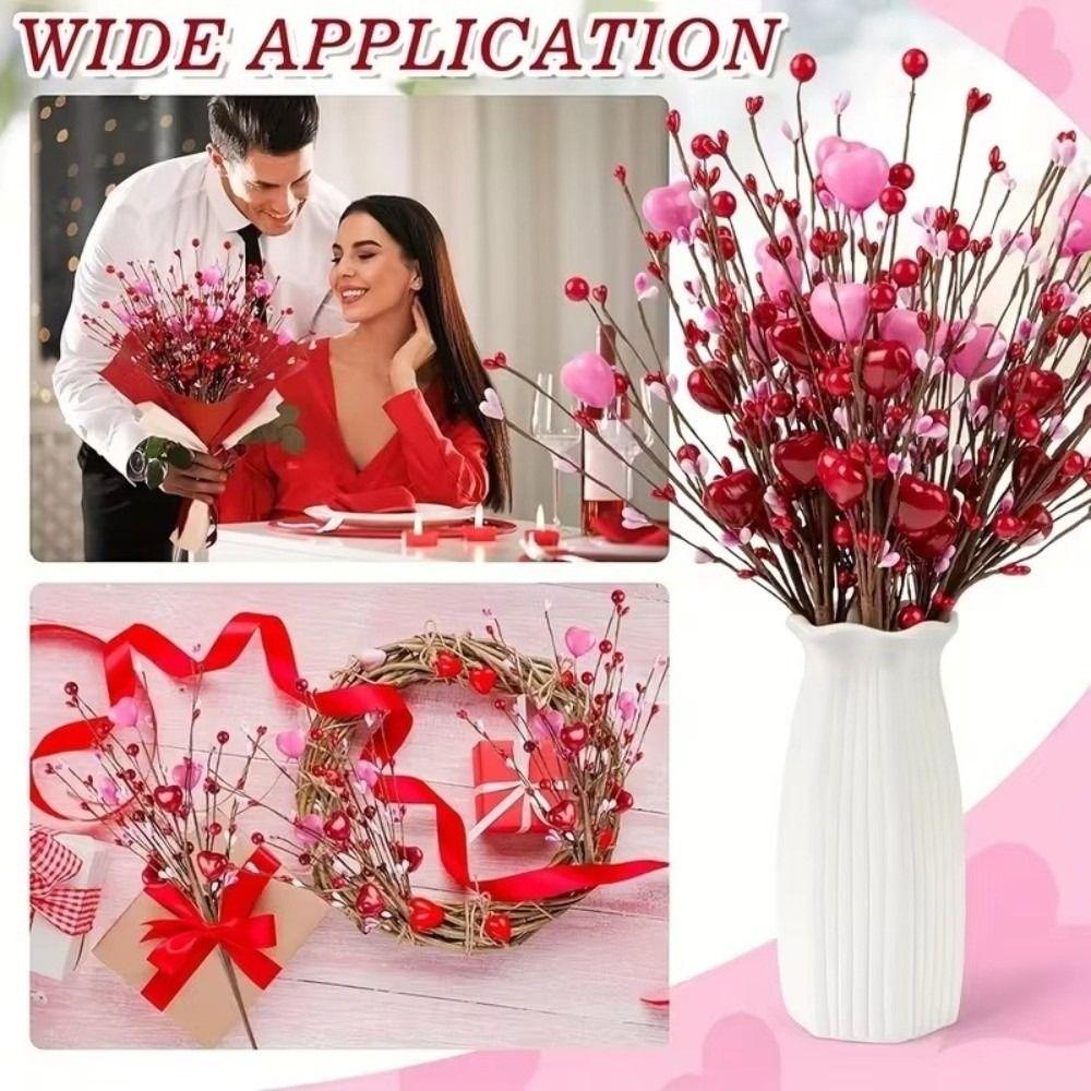Heart-Shaped Artificial Heart Flowers DIY Vase Festive Atmosphere Love Bouquet Simulation Berry Flower Stem Valentine's Day