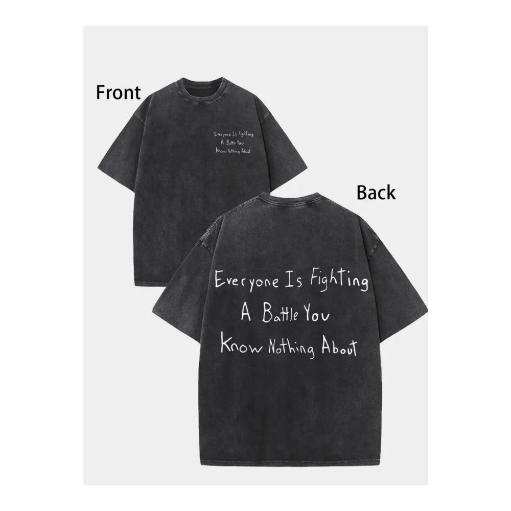 Vintage Washed Heavyweight Double-Sided Printed T-Shirt | Streetwear Distressed Oversized Men s Short Sleeve S