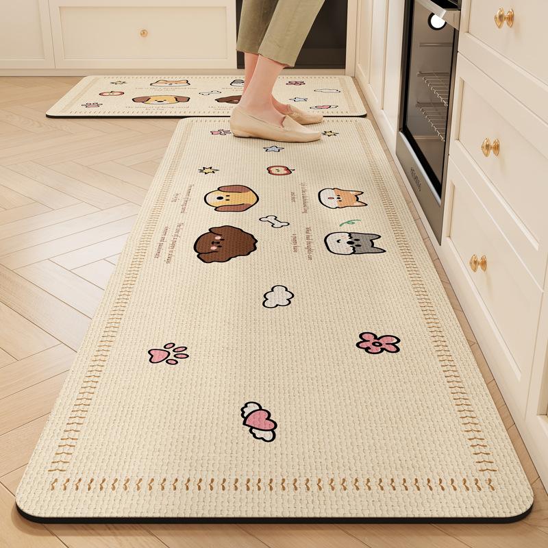 Kitchen Floor Mat With Cartoon Animal Patterns, Water And Oil Absorbent Wear-Resistant Anti-Slip, Entrance Rug Home Decor