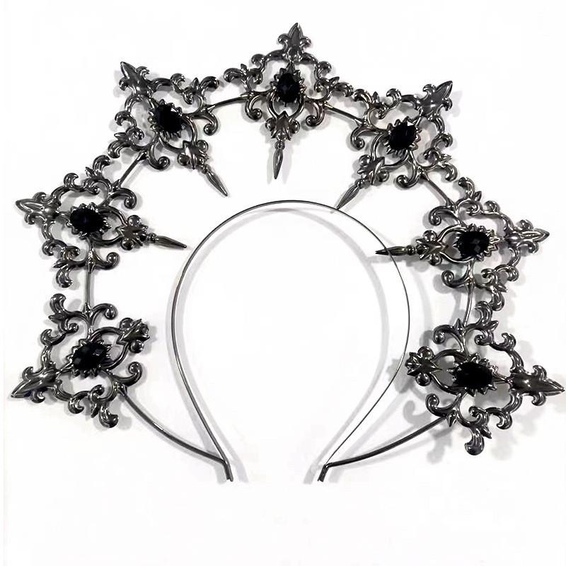 Lolita Hand-made Dark Headdress, Madonna of the Sun Halo, Baroque Crown Ball Performance Props