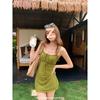 Green fresh suspender dress women's summer atmosphere lace-up tube top is beautiful, slim and thin, hip-wrapped short skirt