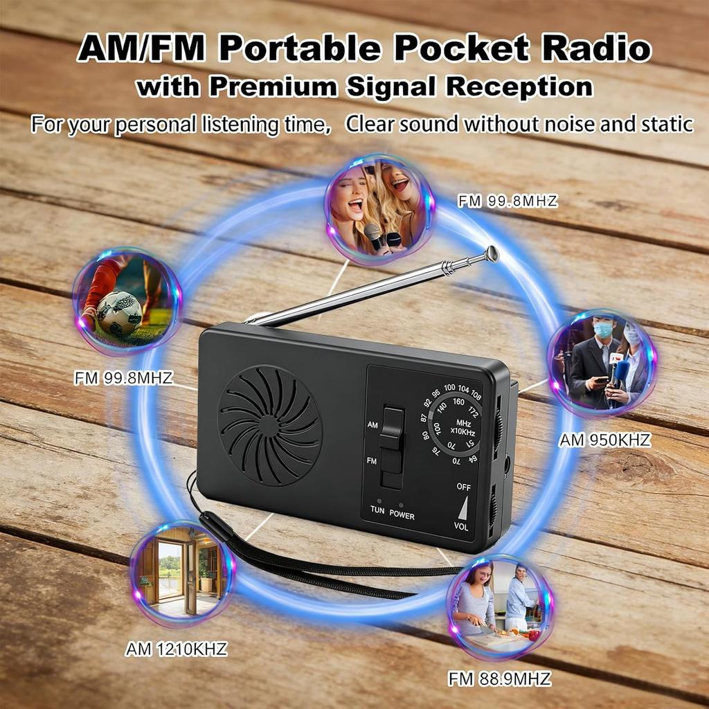 Kieszonkowe Mini Radio, Przenośne Radio AM FM Worldband z Najlepszym Odbiorem, Radio Tranzystorowe na Baterie 2AAA z Gniazdem Słuchawkowym, Głośnik
