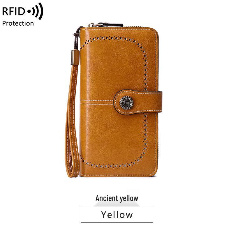 

RFID Anti-Magnetic Leather Long Zipper Ladies Wallet - Large Capacity European & American Style Clutch