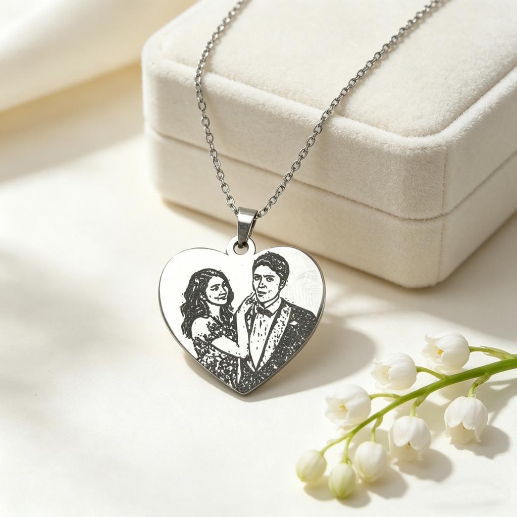 Maßgeschneidertes Porträtfoto Herzförmige Halskette Edelstahl Personalisierter Name Text Liebeshalskette Partner Freund Geschenk