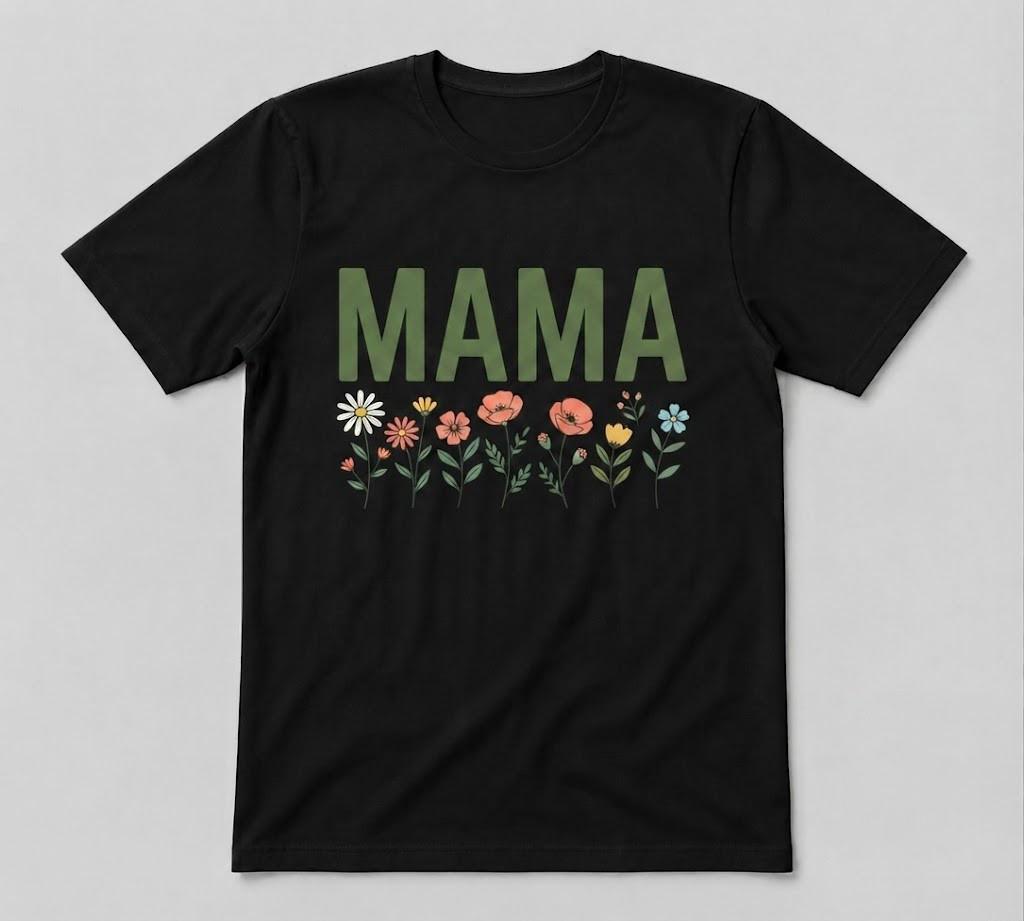 Floral Mama Mothers Day Mama Lover Graphic Gift Black T-shirt