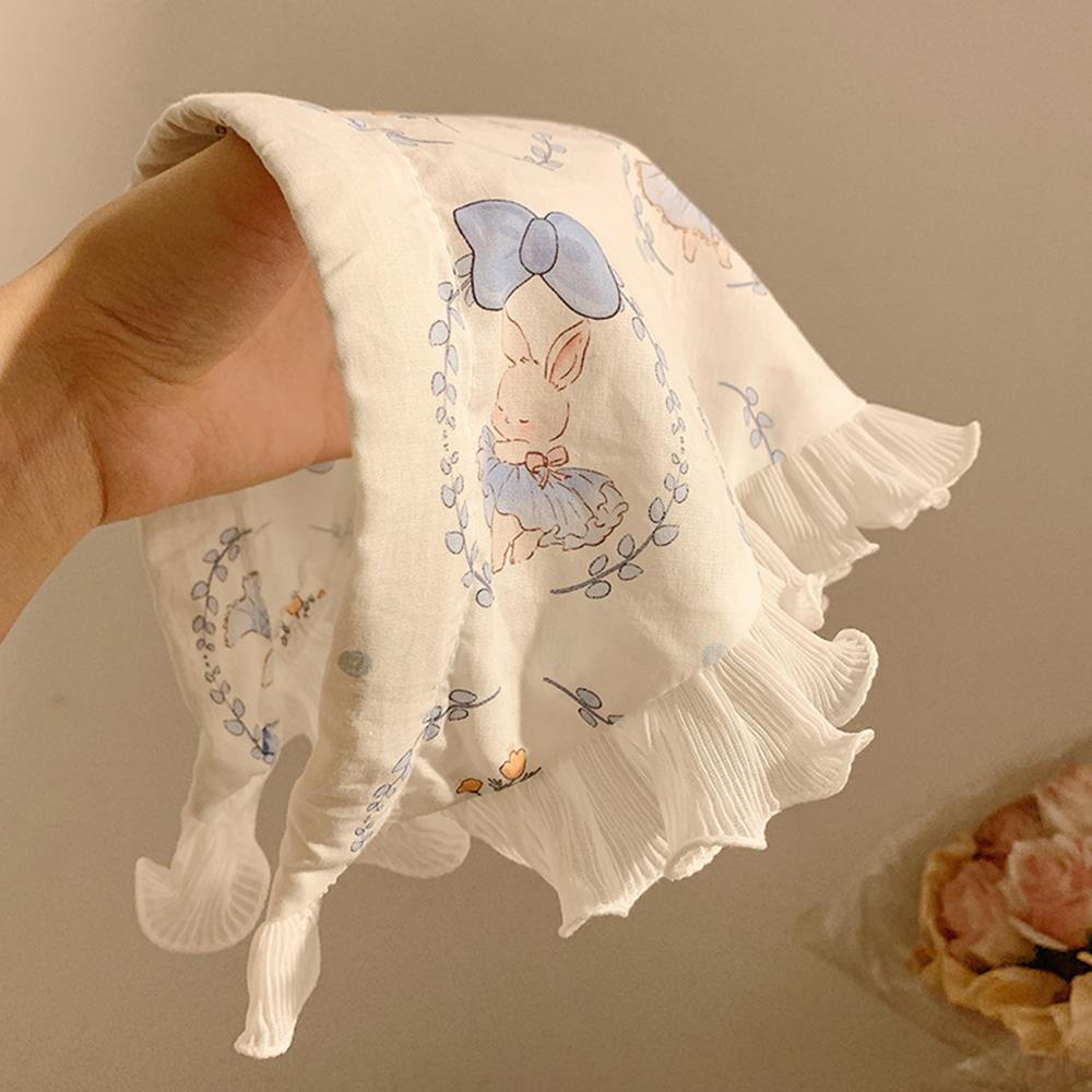 Korean Bowknot Hair Scarf Triangle Blue Neck Scarf Soft Hair Wrap Pastoral Style Hair Bandanas for Women Girls Hair Accesories