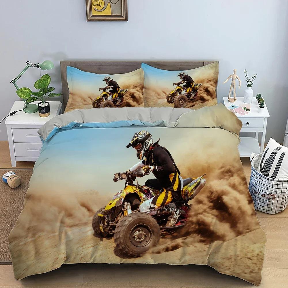 Motocross King Queen Sängkläder för Pojkar Vuxna Off-road Tävling Motorcykel Påslakan Smutscykelåkare Polyester Täckeöverdrag