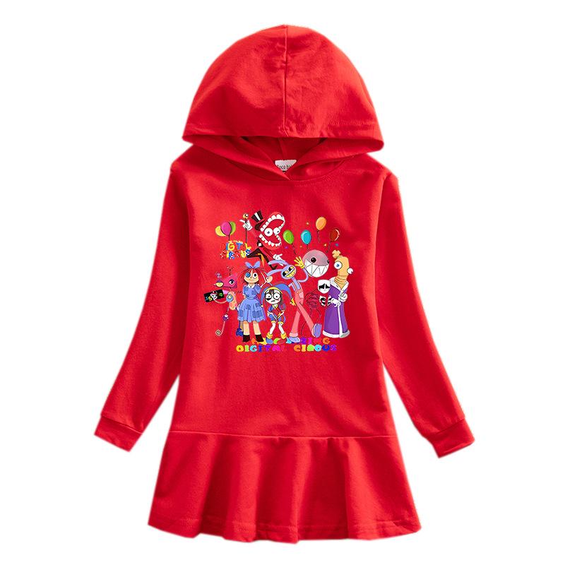 2026 Spring/Autumn Ruffle Rainbow Cartoon Girls' Long Sleeve Hooded Sweatshirt Dress