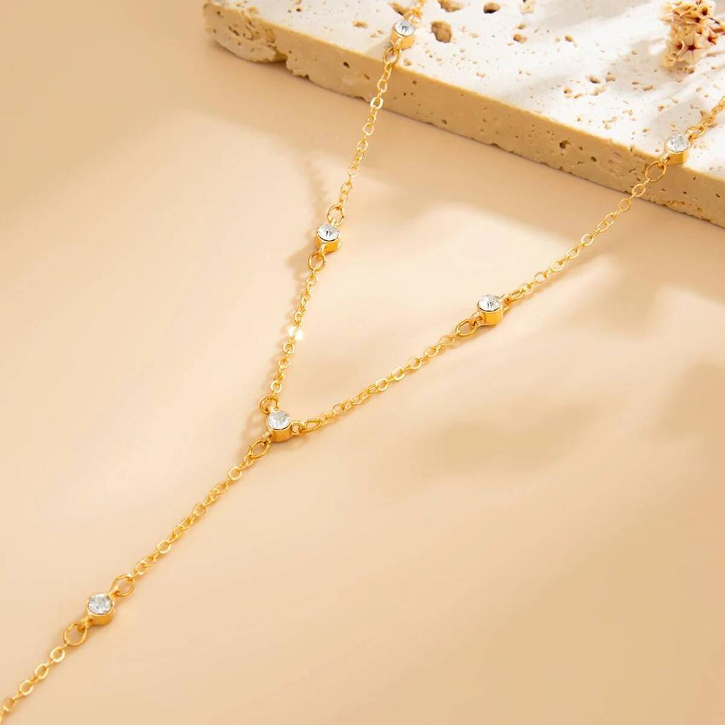 Salircon Minimalism Rhinestone Long Tassel Necklace Women Vintage Chest Thin Chain Female Adjustable Chain Party Jewelry Gifts