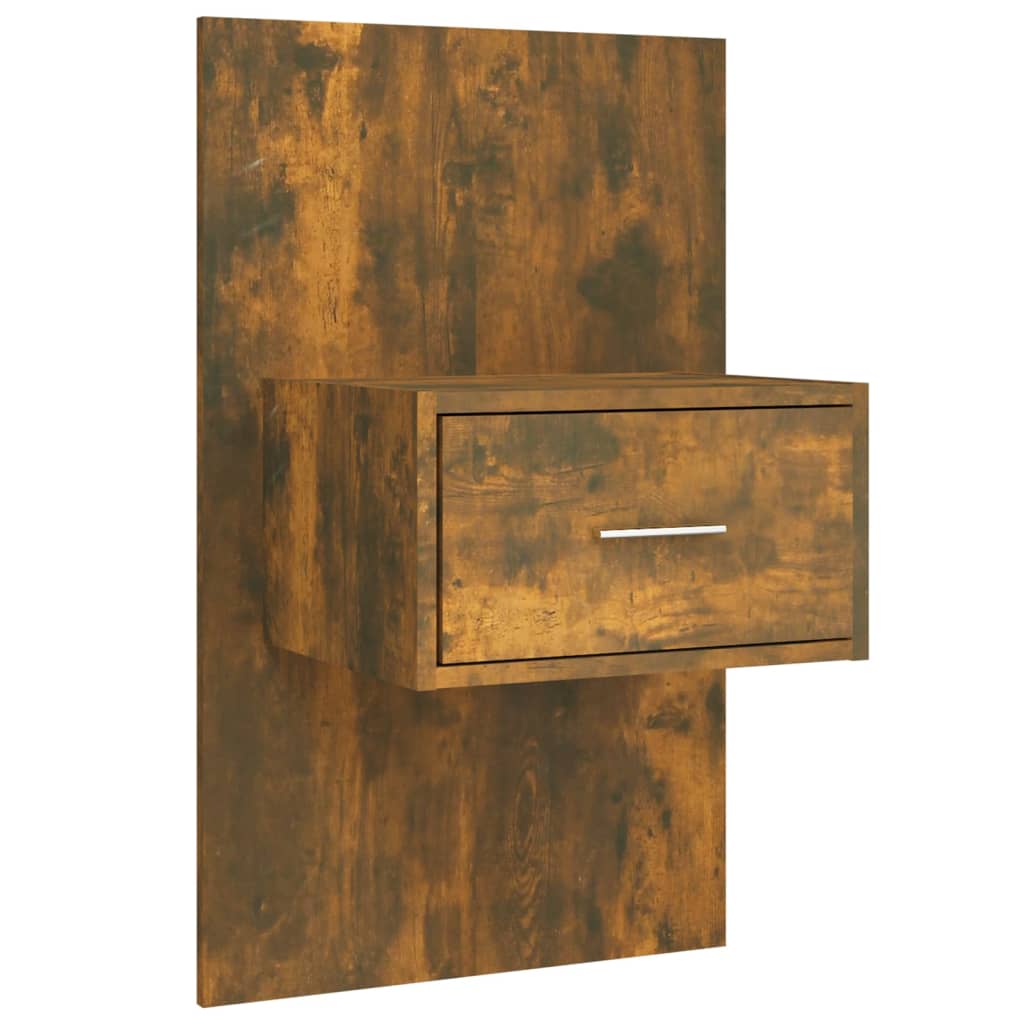 Bed Headboard with Nightstands Smoked Oak Wood Based Material