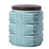 Modern Square Blue Ceramic Tea Canister with Wooden Lid Household Sealed Moisture-Proof Storage Jar Simple Coffee Bean Candy Jar