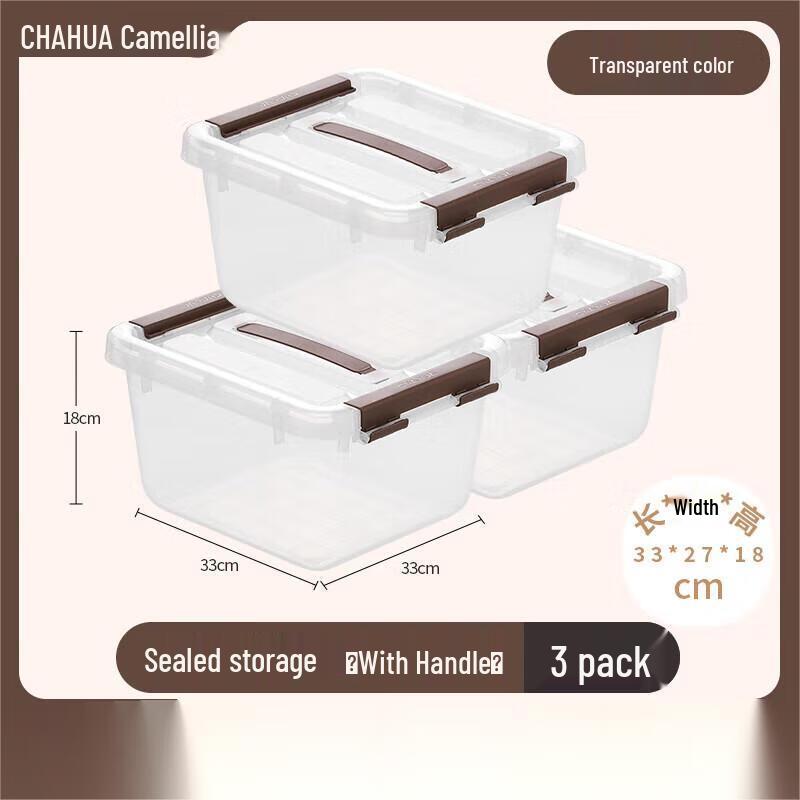 Chahua Large Transparent Plastic Snack Storage Box, 3-Pack