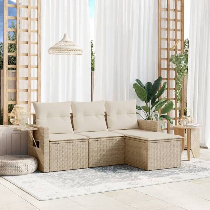 VidaXL Garden Lounge Set with Cushions 4 Pcs, Patio Sofas, Patio Furniture Set, Outdoor Furniture, Beige 3220067