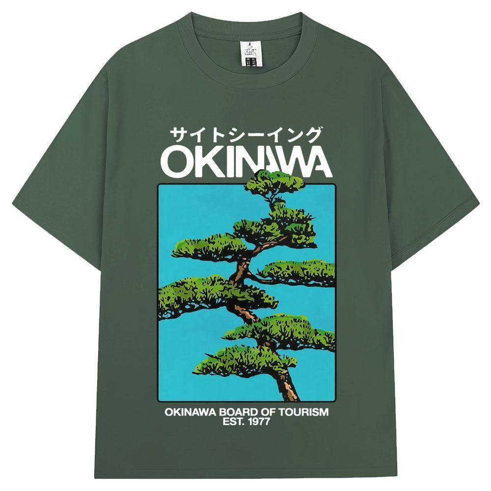 Japanischer Stil Okinawa Harajuku T-Shirt Unisex Damen Vintage Mode Kurzarm Lässig Oversized 100% Baumwolle T-Shirt Streetwear