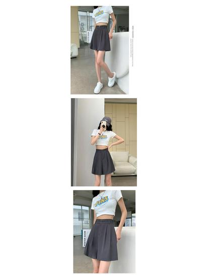 Women's Black High-Waist Wide-Leg Casual Shorts - Slim Fit, Anti-Exposure, Autumn Style, Small Size