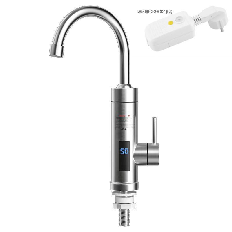 Stainless Steel Instant Electric Water Faucet with Digital Display for Fast Heating - Dual Hot & Cold Use.