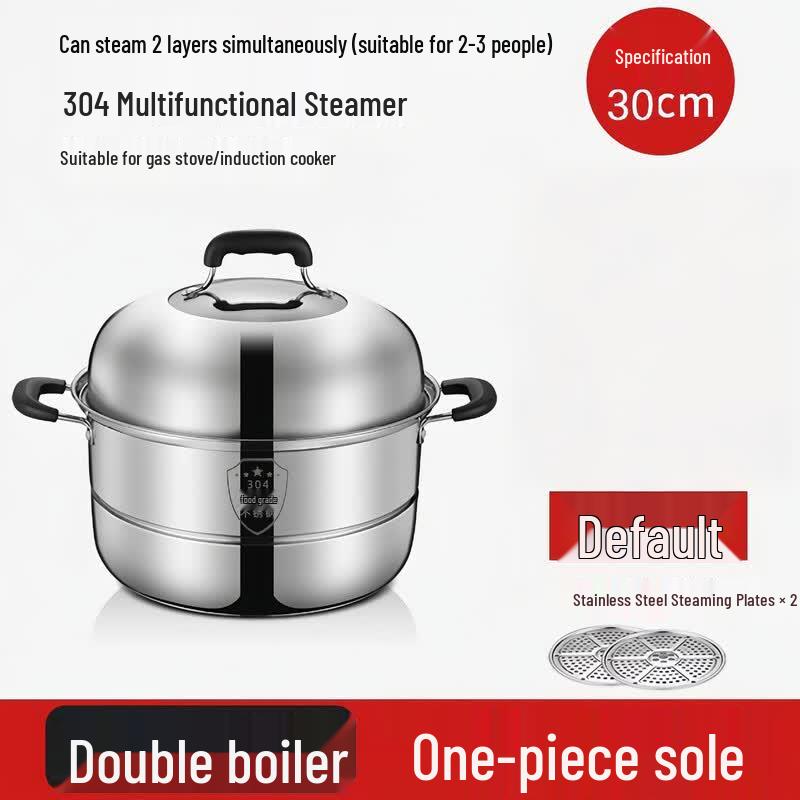 30CM Food Grade Stainless Steel Double Layer Steamer & Soup Pot