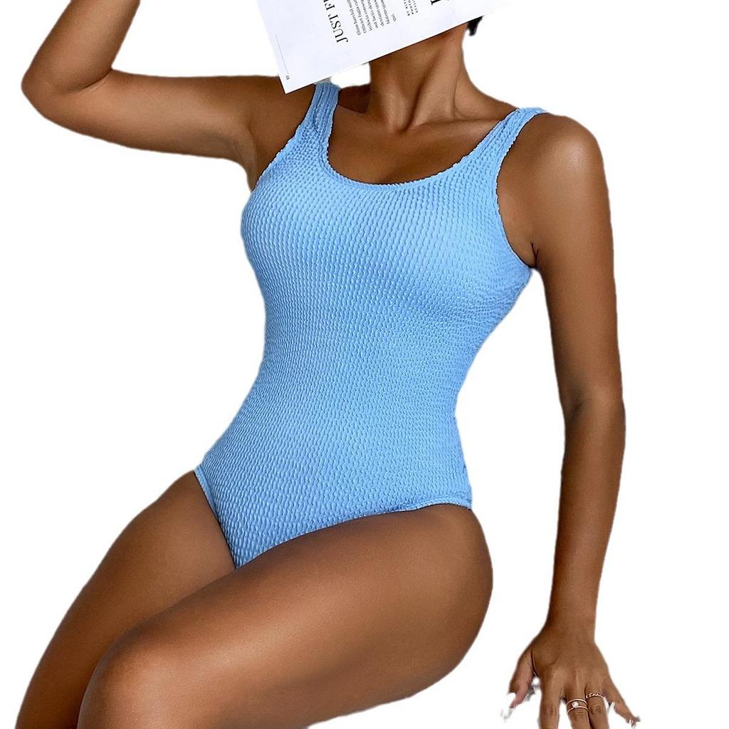 2024 European & American Multi-Color Candy One-Piece Women's Swimsuit In New Wrinkled Fabric