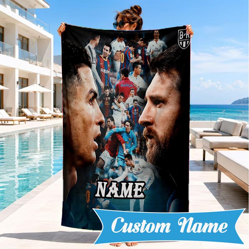 Custom Name Messi's Fiery Legacy Beach Towel Microfiber Beach Towel, Lightweight and Quick-Dry, for Summer Travel, Swimming Pool Gift