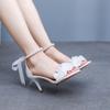 Crystal Queen Women Flower Lace Ankle Strap Stiletto Pearl Decoration Party Wedding Shoes Female Sexy High Heels Dress Sandals