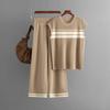 New Fashion Casual Suit Loose Contrasting Color Striped Sleeveless Top + High Waist Wide Leg Trousers Two-piece Set