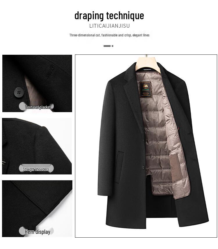 Hengyuanxiang Men's Double-Sided Wool Overcoat with Down Liner