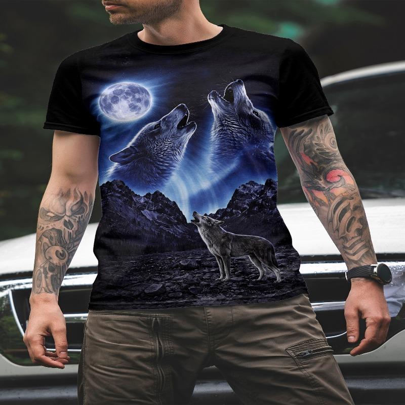 חולצת טריקו זאב 2025 לגברים הדפס חיות שרוול קצר עליון 3D קז'ואל רחוב חולצת טריקו לגברים גזרה רחבה חולצת טריקו גברים בגדי וינטג'