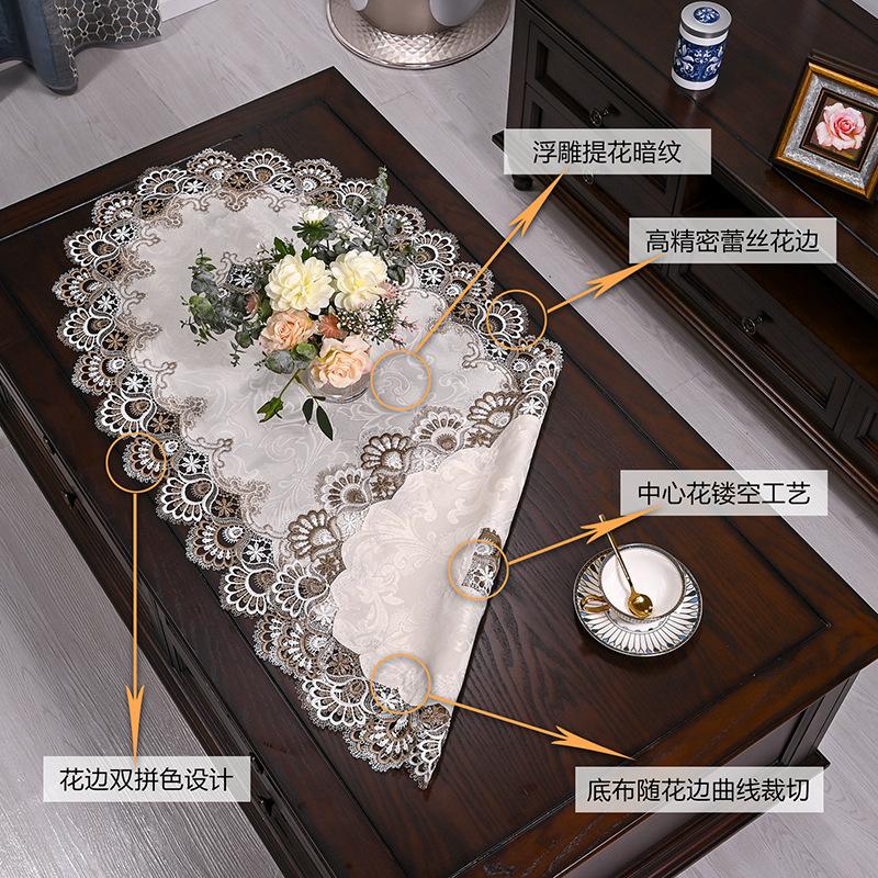 European Oval Living Room Table Mat Tea Table Dining Table Cloth Lace Edge Fabric Heat-resistant and Dustproof Tablecloth