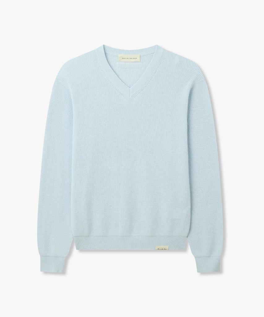 MAN ON THE BOON Linen Blend V-Neck Knit Pullover_Sky Blue 4716113008