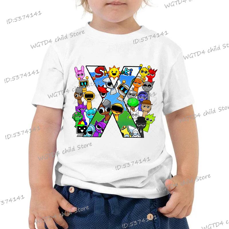 2025 Neue Sprunki Englischer Buchstabe ABCD.. Kinder T-Shirts Mode Incredibox Spiel T-Shirt Cartoon 26 Alphabet Jungen Mädchen Lustiges T-Shirt