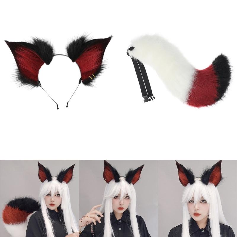 Cute Fox-Anime Beast Tail Handmade-Fox Ear Headband Lovely-Fox Tail Themed Party Costume Cosplay Props for Festivals