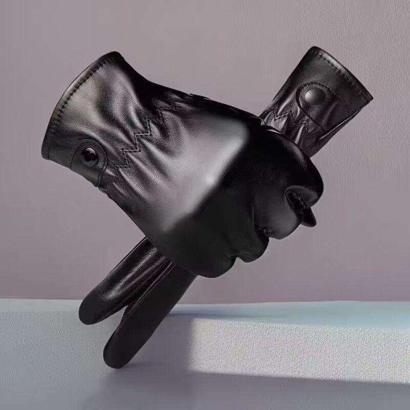 Gants d'hiver en cuir à écran tactile pour homme - Coupe-vent, imperméables et doublés de velours pour la chaleur.