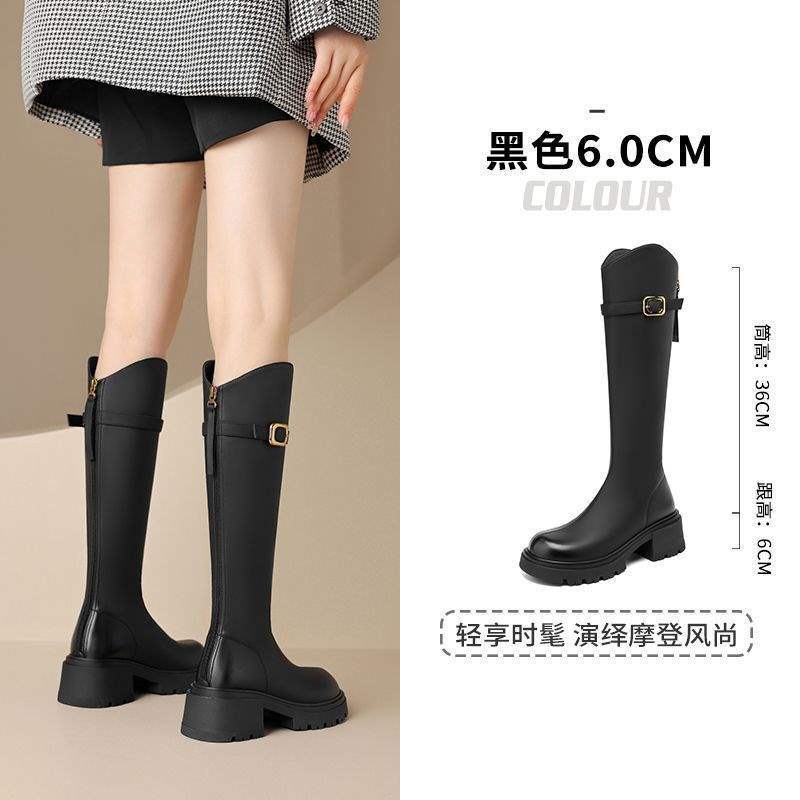 

6Cm thick-soled brown boots women s 2025 autumn new velvet but knee boots v-mouth thin knight boots 40 чёрный