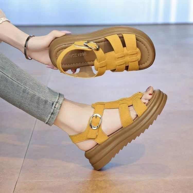 Thick-soled Roman Sandals Summer 2025 New Heightening Fashion Fairy Style Skirt Soft-soled Beach Shoes Women's Sandals