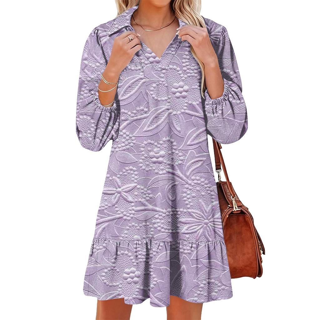 Women's Fashion Elegant Autmn And Winter Long Sleeve V,Neck Christmas Print Dress