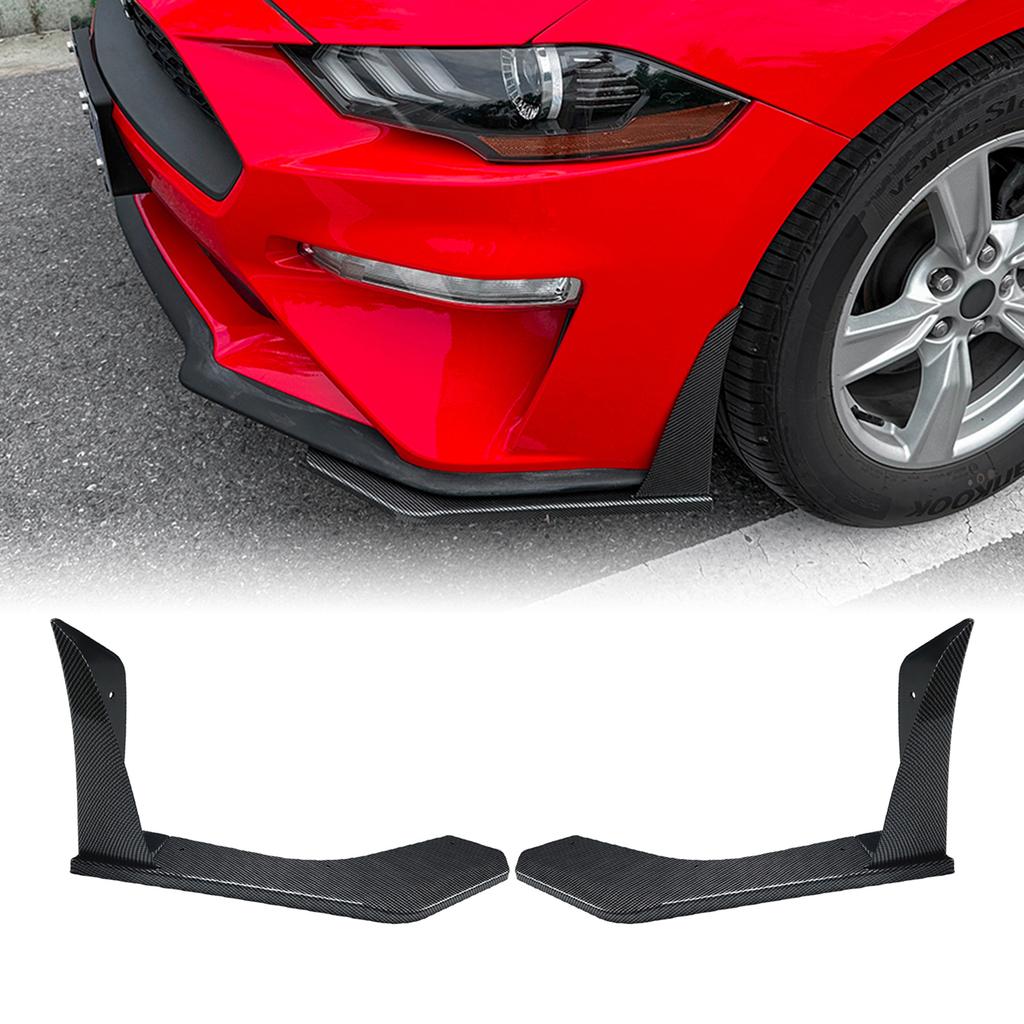 For Ford Mustang MK6.5 2018-2023 Front Bumper Side Spoiler Cover Carbon Fiber Look/Gloss Black Lower Splitter Canard Protector