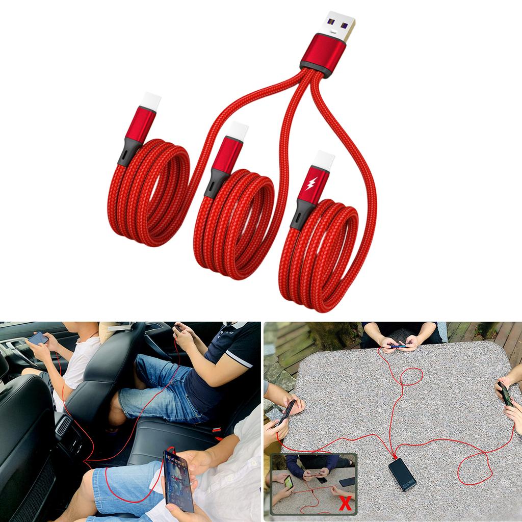 3 in 1 USB Cable, USB to 3x Type-C Connector Power Supply Cord Wire Quick Charging Charge Line Extension Cord
