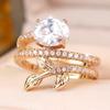 Romantic Gold Color Leaf Design Zircon Stackable Ring for Women Wedding Banquet Daily and Party