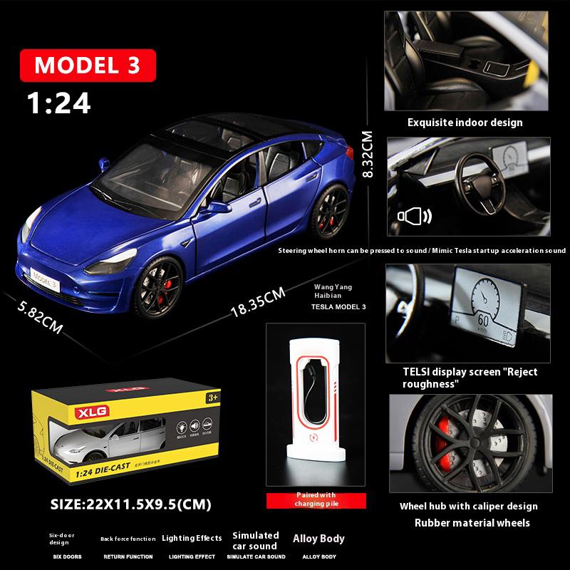1/24 Tesla Model 3 Alloy Die Cast Car Model Simulation Sound and Light Children's Toy Car Gift Collection Boy Game Vehicle