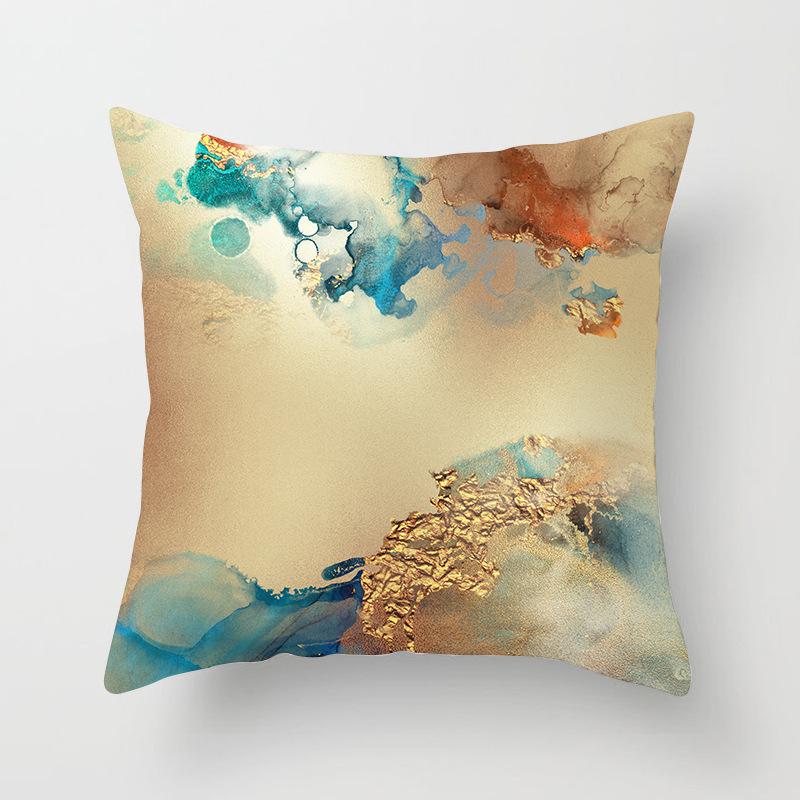 Nordic Watercolor Gold Foil Texture Printed Pillowcase Golden Home Sofa Pillowcase