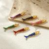 2pcs Stainless Steel Charms Gold Color Ocean Fish Animal Glitter Multicolor Enamel Rhinestone Pendants DIY Necklace Jewelry Gift