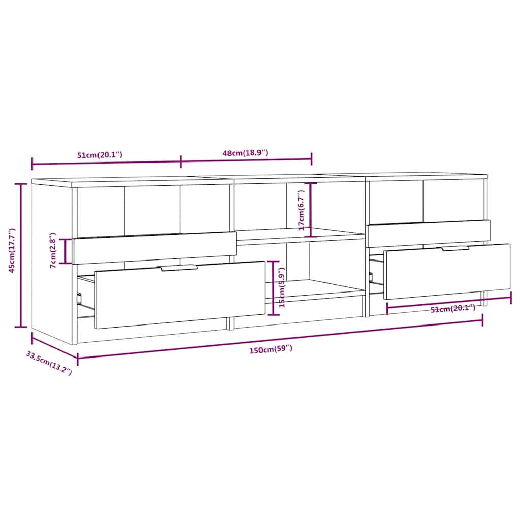 TV Cabinet Concrete Grey 150 x 33.5 x 45 cm Particleboard