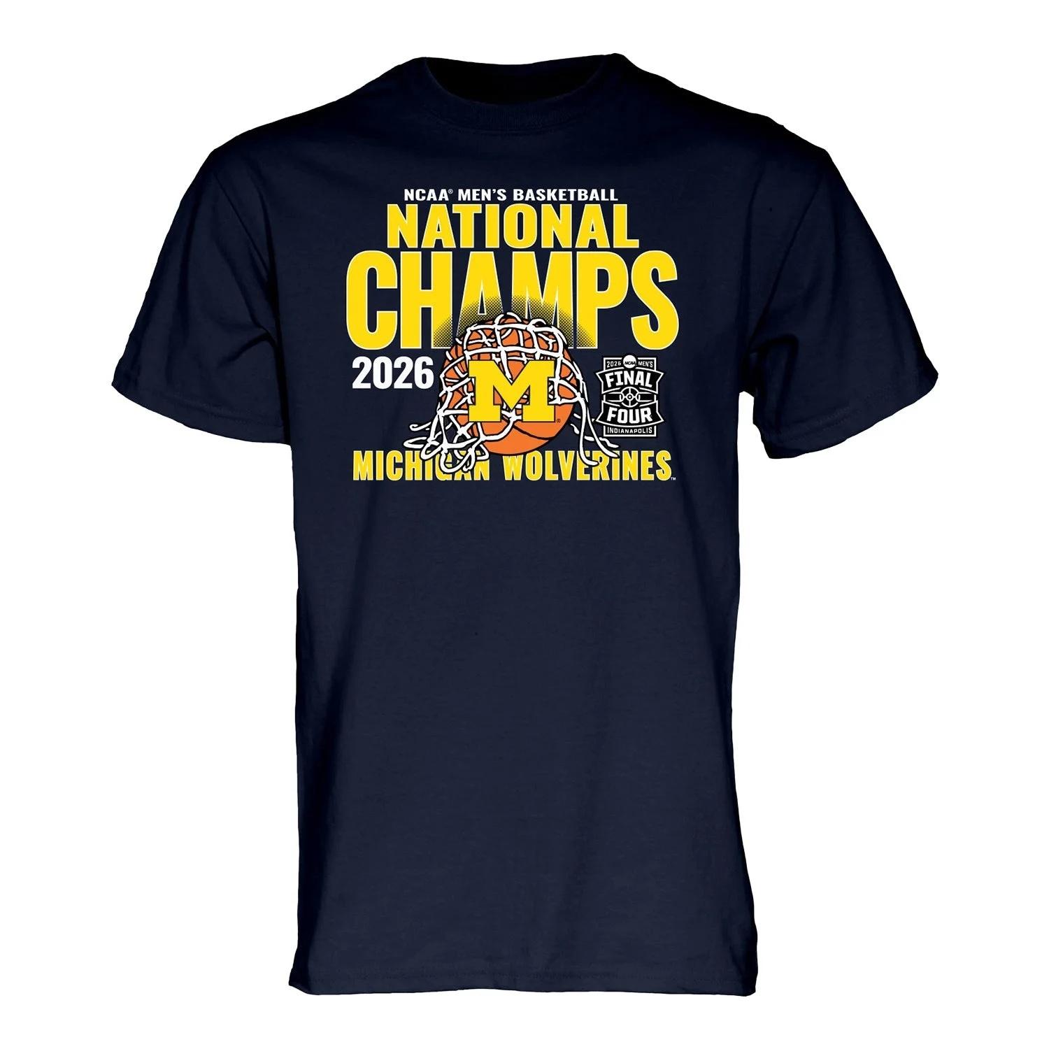 2026 Michigan Wolverines Men s Basketball National Champions T-shirt Men s Women s Cotton Clothing Breathable Short Sleeve Top S разноцветный