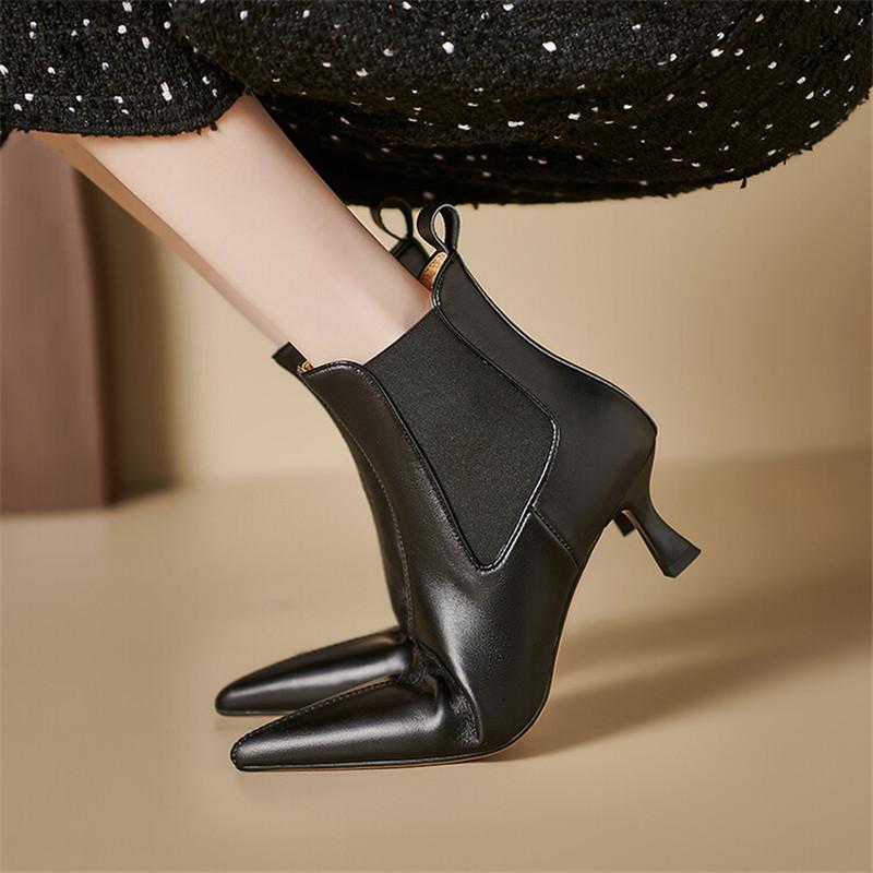 Fashion 2025 Autumn Genuine Leather Women Boots Pointed Toe Thin Heel Boots for Women Fashion Ankle Boots Winter Boots Women High Heels