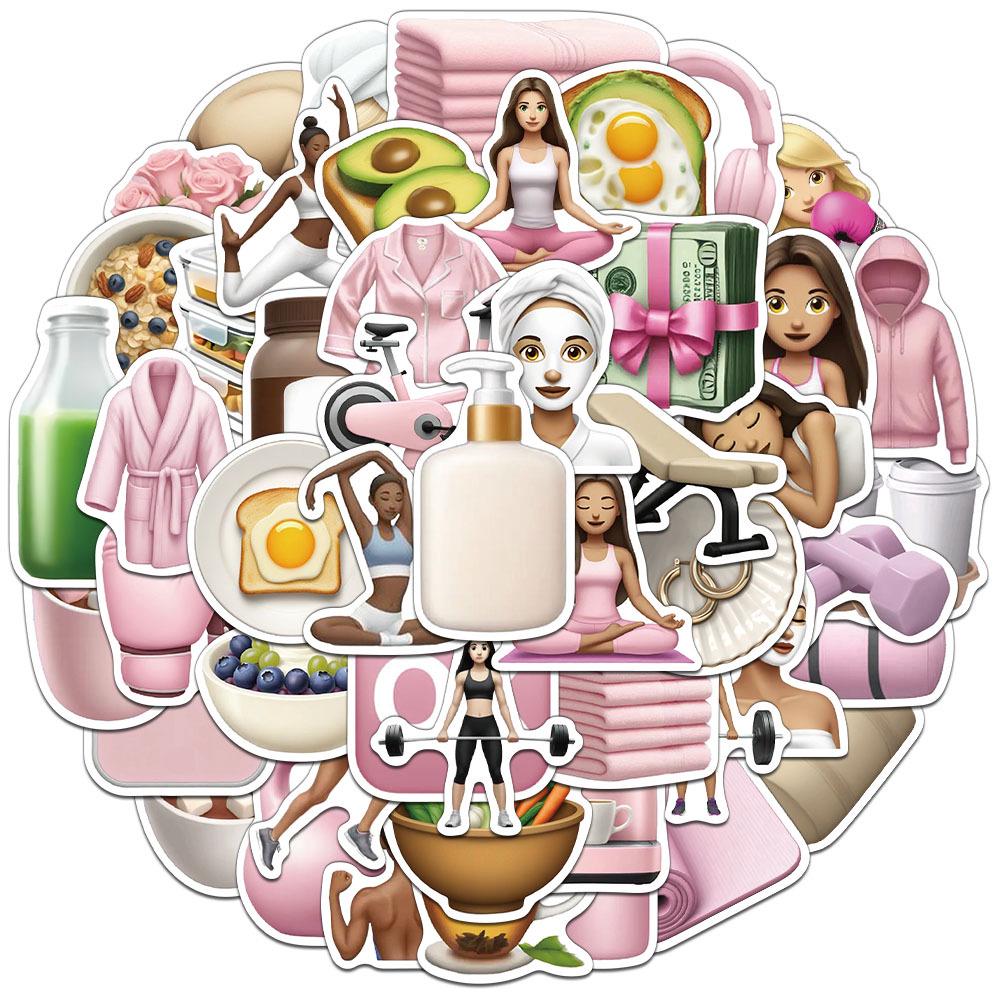 

50 Creative Gym Girl Cartoon Stickers: Ideal for Journals, Water Bottles, and Phone Cases No