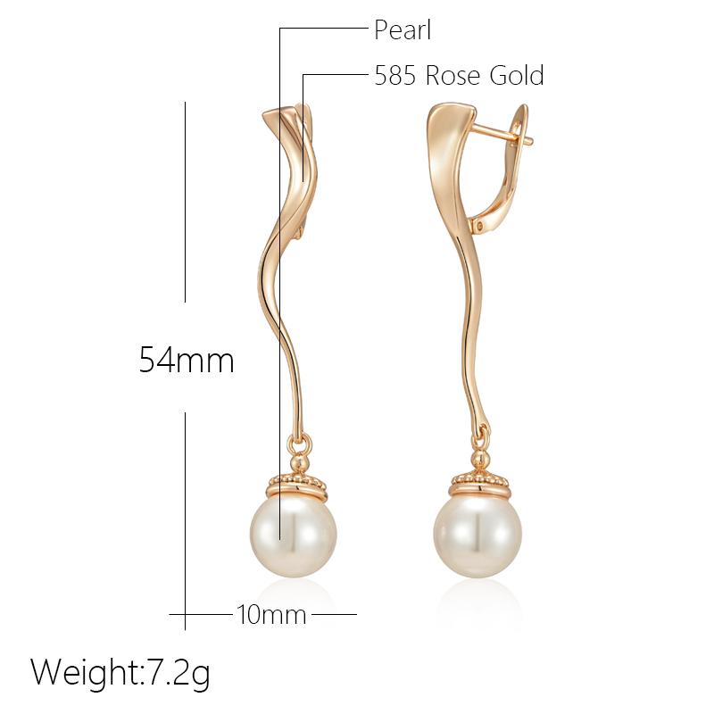 Unique Geometric Glossy Long Pearl Drop Earrings For Women Luxury  Rose Gold Color Accessories Party Daily Fine Jewelry
