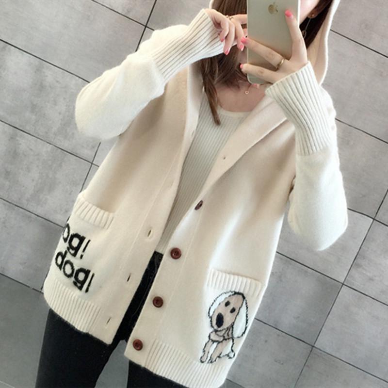 Korean Style Puppy Pattern Cardigan Sweater – Women's Autumn/Winter Versatile Knitwear
