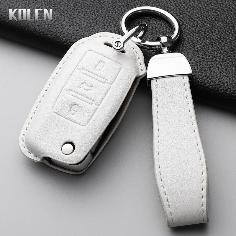 Genuine Leather Auto Key Fob Cover Case Housing Remote Fit For Vw Volkswagen Polo Tiguan Passat B5 B6 B7 Golf 4 5 6 Mk6 Jetta Lavida Fit For Skoda