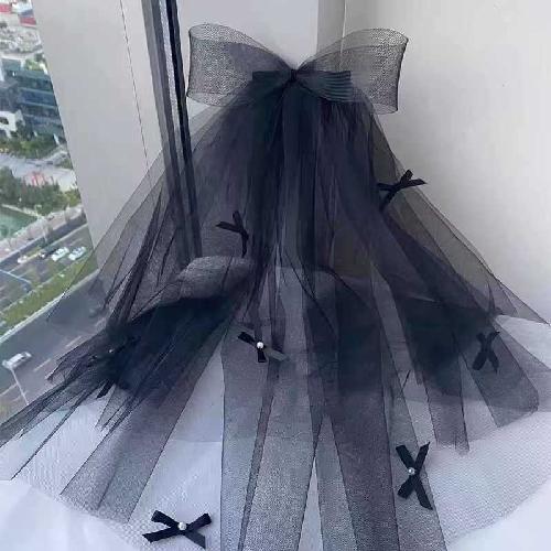Halloween Veil Bow Hairpin Black 2025 New Holiday Dress Up Photo Props Large Headdress Hair Accessories