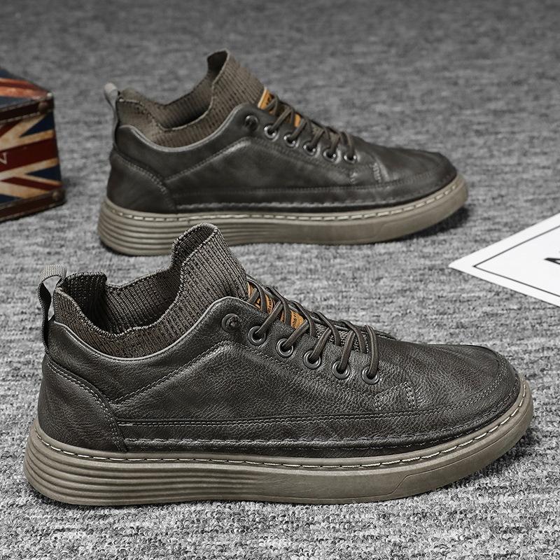 

Autumn men s shoes new breathable high-top chef shoes men s trend versatile black leather shoes sports board shoes work shoes 44 сірий колір